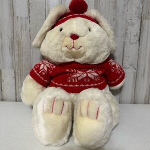 Mervyn's 1987 Rabbit Red Sweater Snowflake Bunny Plush Stuffed Non-Jointed 14”